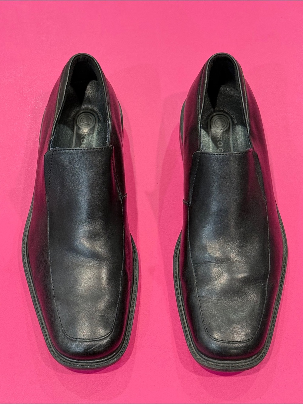 Rockport Black Leather Slip On Loafer Dress Shoe Square Toe Comfort Size 12 Mens